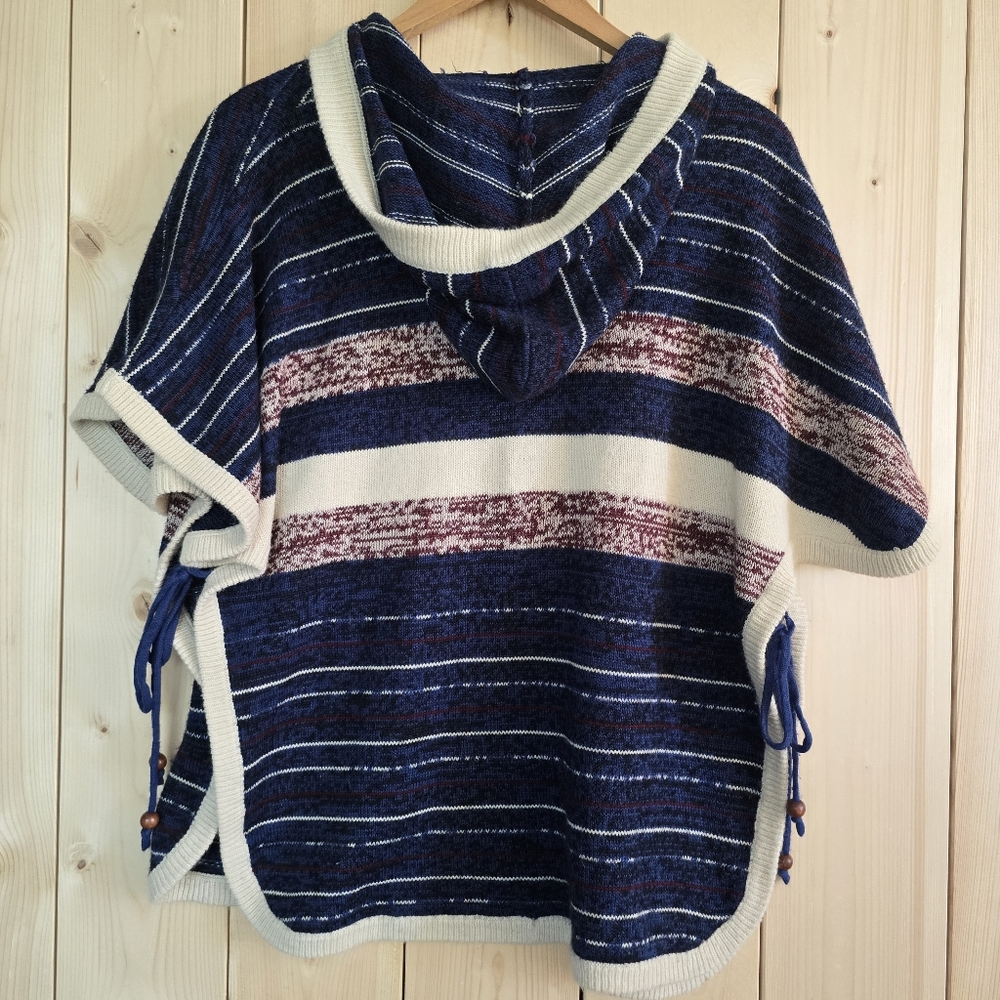 Stussy Hooded Cardigan Poncho Beaded Open Front Womens Large - Picture 11 of 13
